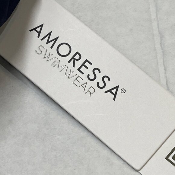 Amoressa Swimsuit Womens 10 Copernicus Halley Plunge One Piece Black Blue Beach - Picture 9 of 12